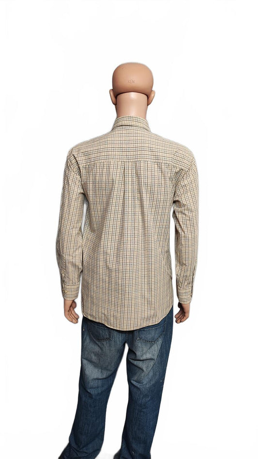 Vintage Izod Checked Long Sleeve Plaid Preppy Oxford Casual Shirt Beige Size L