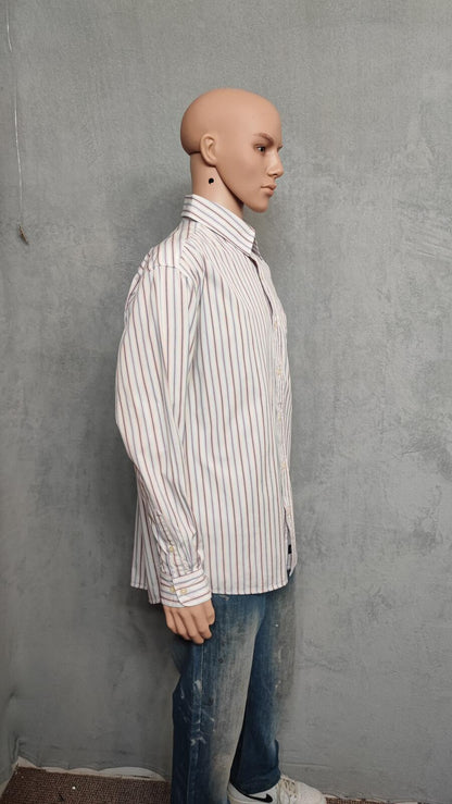 Vintage Old Navy Striped Long Sleeve Shirt Red Black Men's Size XL Oversized