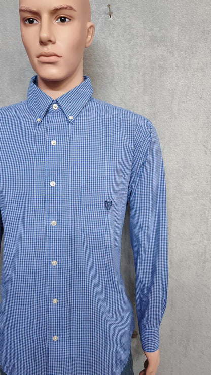 Vintage Chaps Checked Long Sleeve Shirt White Blue Men's Size XL