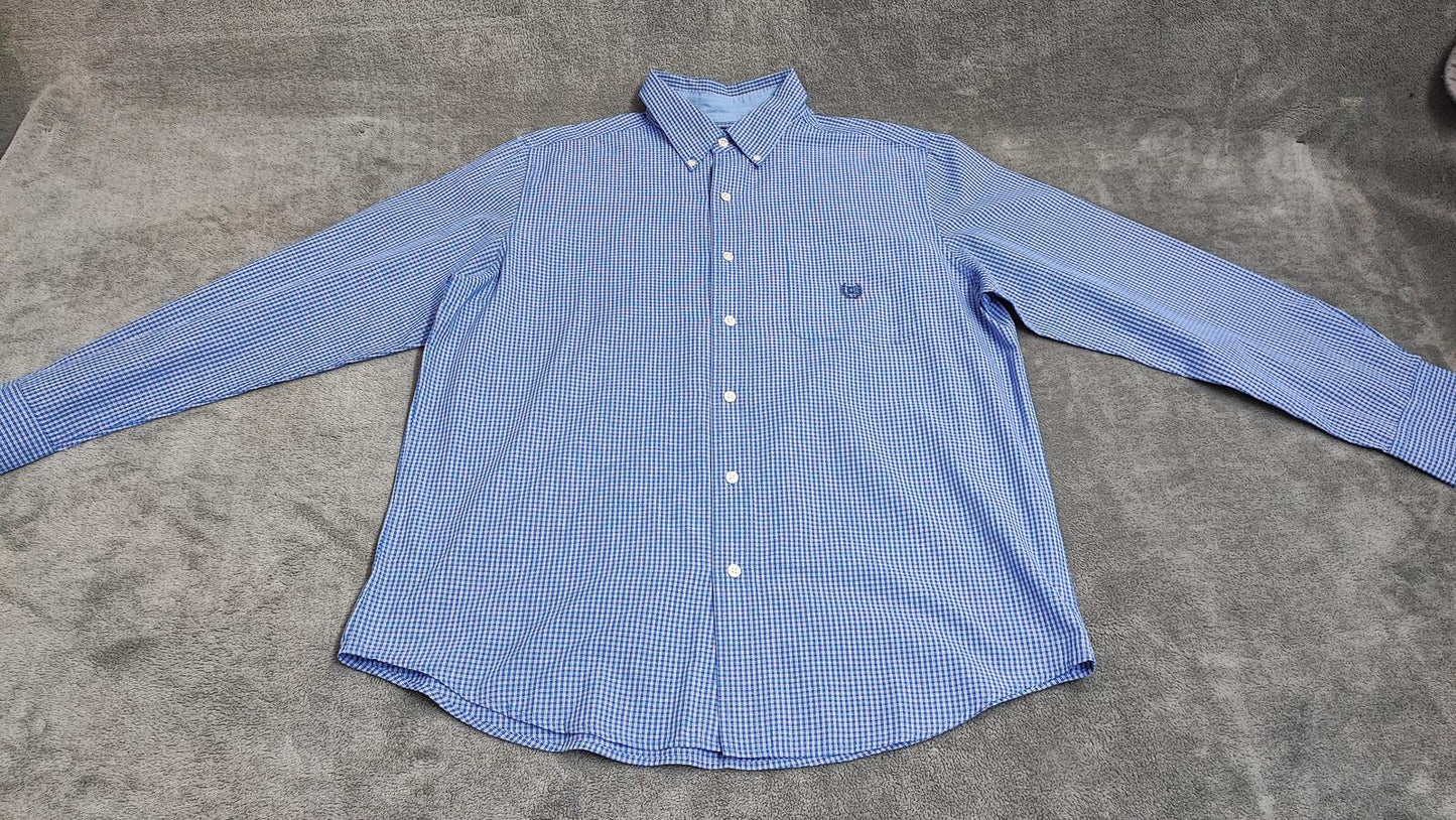 Vintage Chaps Checked Long Sleeve Shirt White Blue Men's Size XL