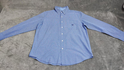 Vintage Chaps Checked Long Sleeve Shirt White Blue Men's Size XL