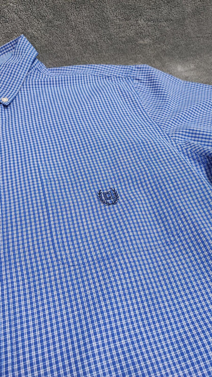 Vintage Chaps Checked Long Sleeve Shirt White Blue Men's Size XL