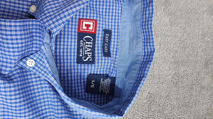 Vintage Chaps Checked Long Sleeve Shirt White Blue Men's Size XL