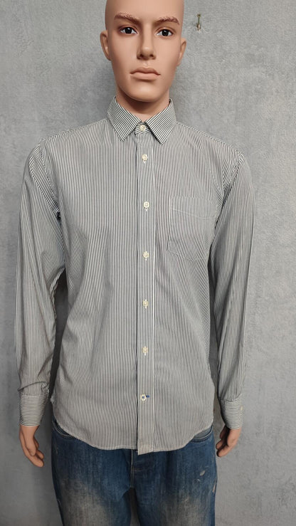 Vintage Gap Striped Long Sleeve Polo Shirt Black Grey Men Size Medium
