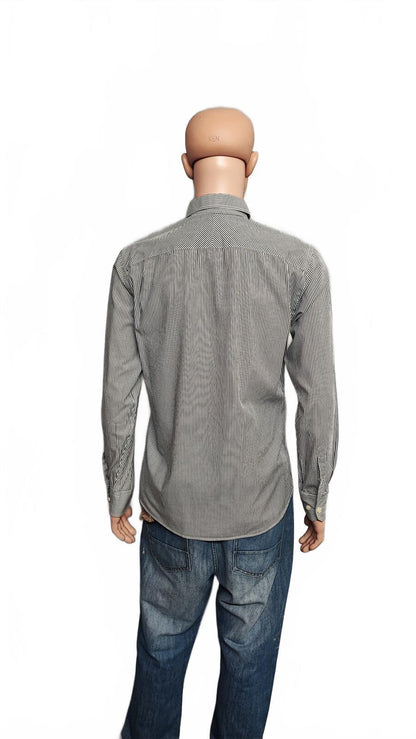Vintage Gap Striped Long Sleeve Polo Shirt Black Grey Men Size Medium