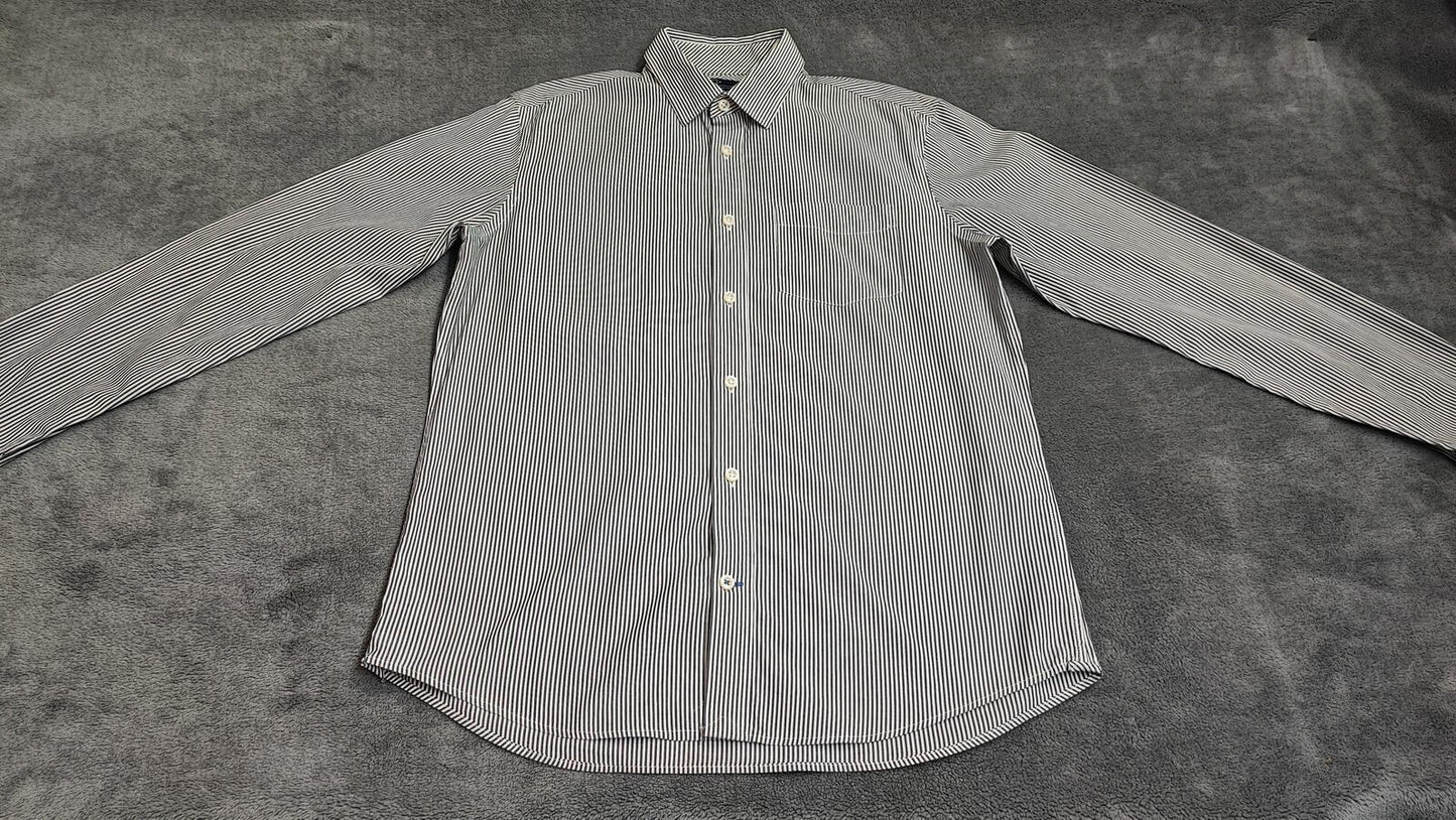 Vintage Gap Striped Long Sleeve Polo Shirt Black Grey Men Size Medium