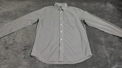 Vintage Gap Striped Long Sleeve Polo Shirt Black Grey Men Size Medium