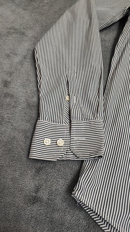 Vintage Gap Striped Long Sleeve Polo Shirt Black Grey Men Size Medium