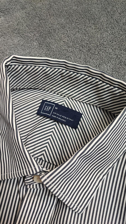 Vintage Gap Striped Long Sleeve Polo Shirt Black Grey Men Size Medium