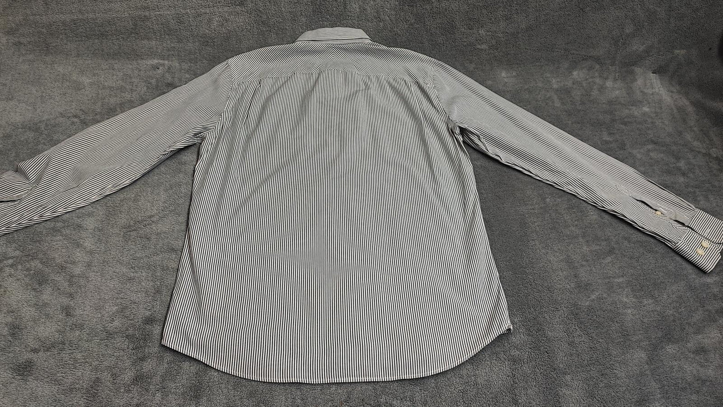 Vintage Gap Striped Long Sleeve Polo Shirt Black Grey Men Size Medium