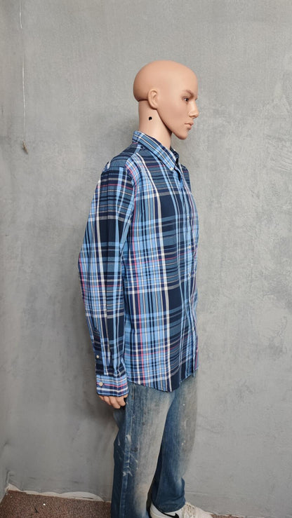 Vintage Chaps Checked Long Sleeve Shirt Blue Red Men's Size XXL