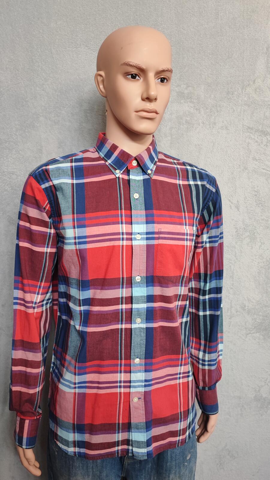 Vintage Old Navy Flannel Shirt Large Red Blue Checked Cotton Grunge Lumberjack