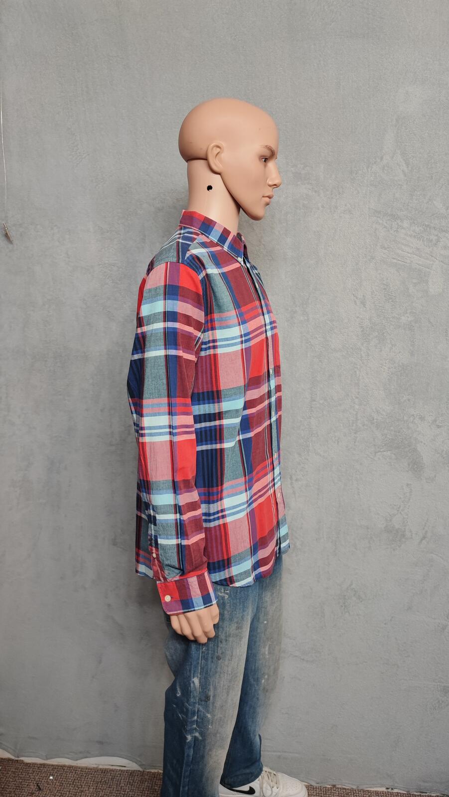 Vintage Old Navy Flannel Shirt Large Red Blue Checked Cotton Grunge Lumberjack