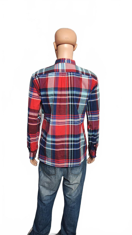 Vintage Old Navy Flannel Shirt Large Red Blue Checked Cotton Grunge Lumberjack