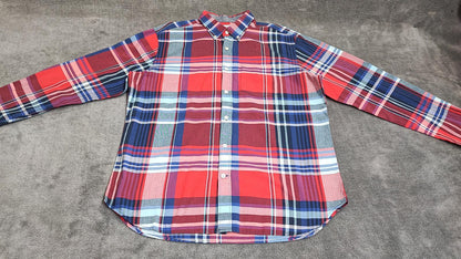 Vintage Old Navy Flannel Shirt Large Red Blue Checked Cotton Grunge Lumberjack
