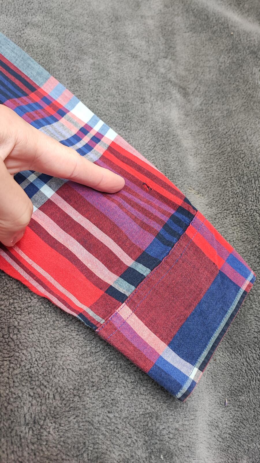 Vintage Old Navy Flannel Shirt Large Red Blue Checked Cotton Grunge Lumberjack