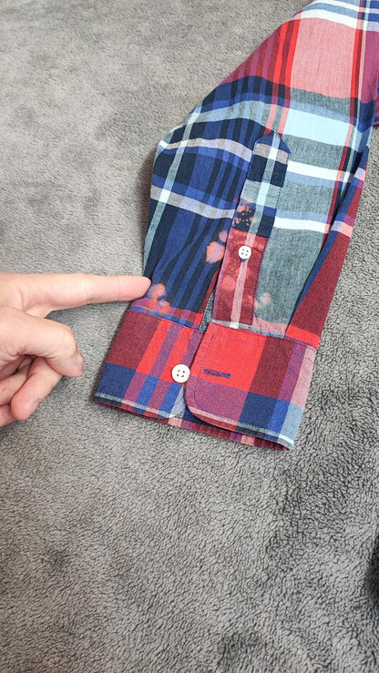 Vintage Old Navy Flannel Shirt Large Red Blue Checked Cotton Grunge Lumberjack