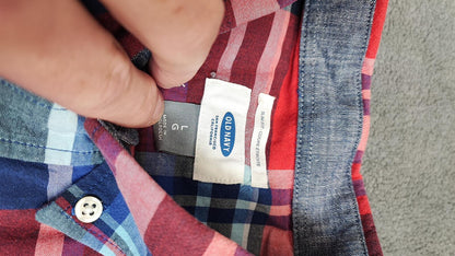 Vintage Old Navy Flannel Shirt Large Red Blue Checked Cotton Grunge Lumberjack
