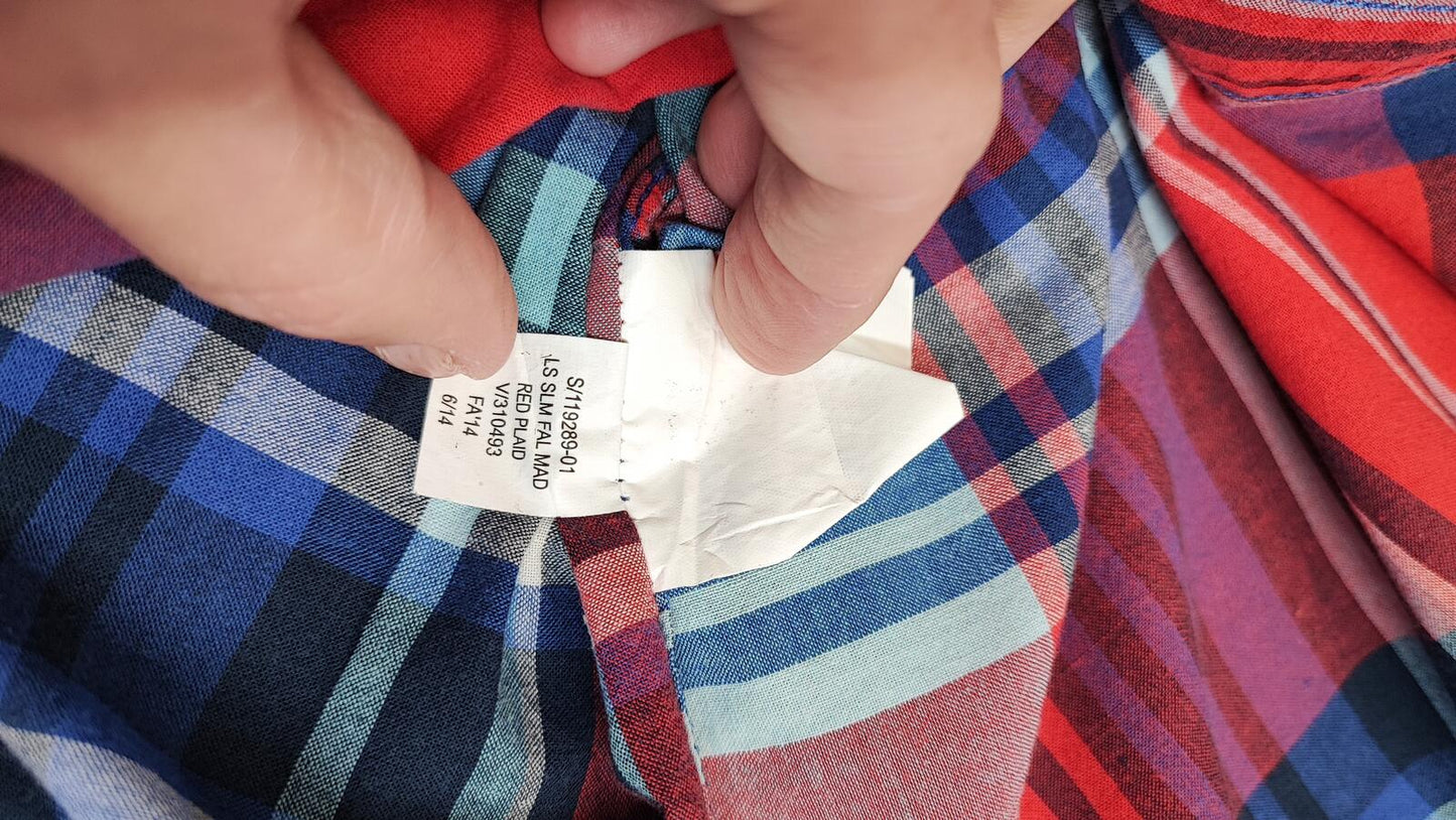 Vintage Old Navy Flannel Shirt Large Red Blue Checked Cotton Grunge Lumberjack