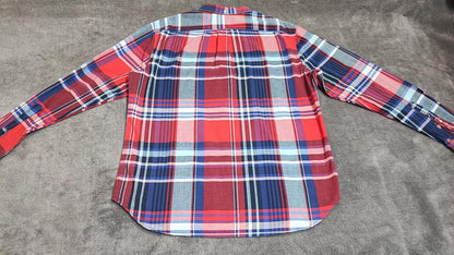Vintage Old Navy Flannel Shirt Large Red Blue Checked Cotton Grunge Lumberjack