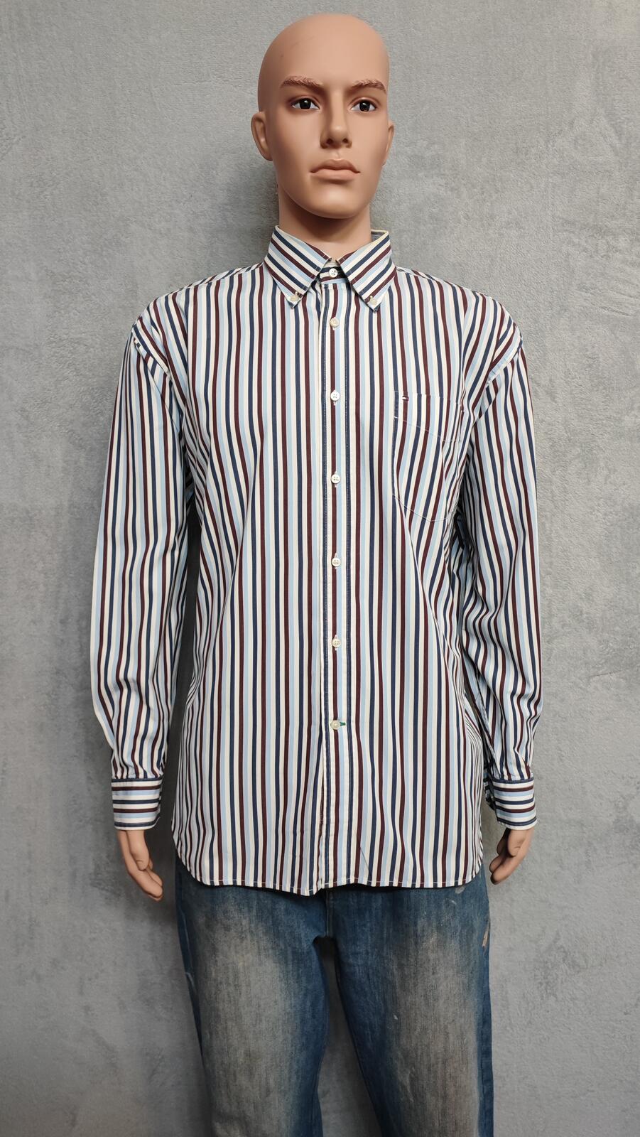 Vintage Tommy Hilfiger Striped Long Sleeve Shirt Burgundy Navy Men's Size XL