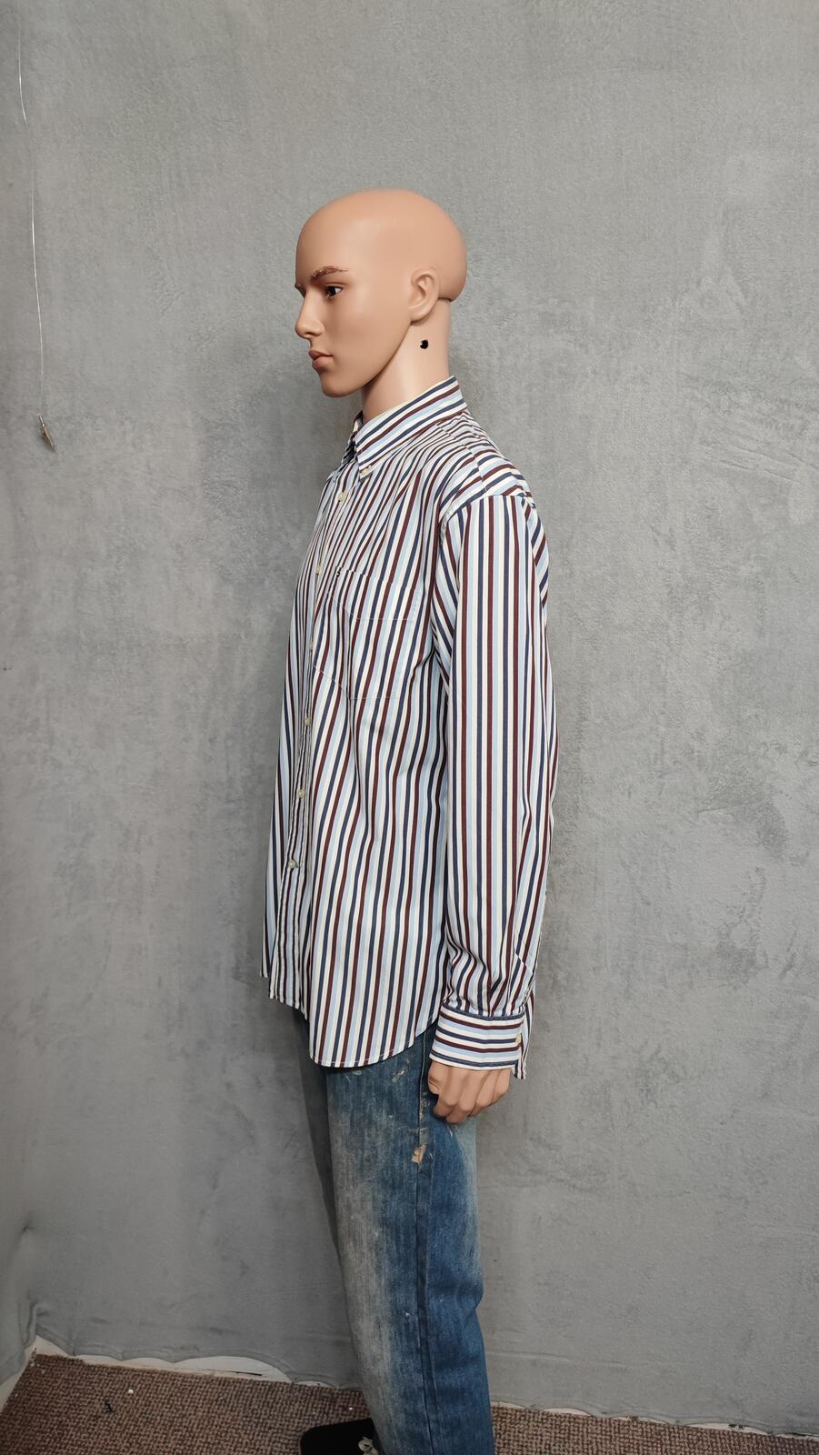 Vintage Tommy Hilfiger Striped Long Sleeve Shirt Burgundy Navy Men's Size XL