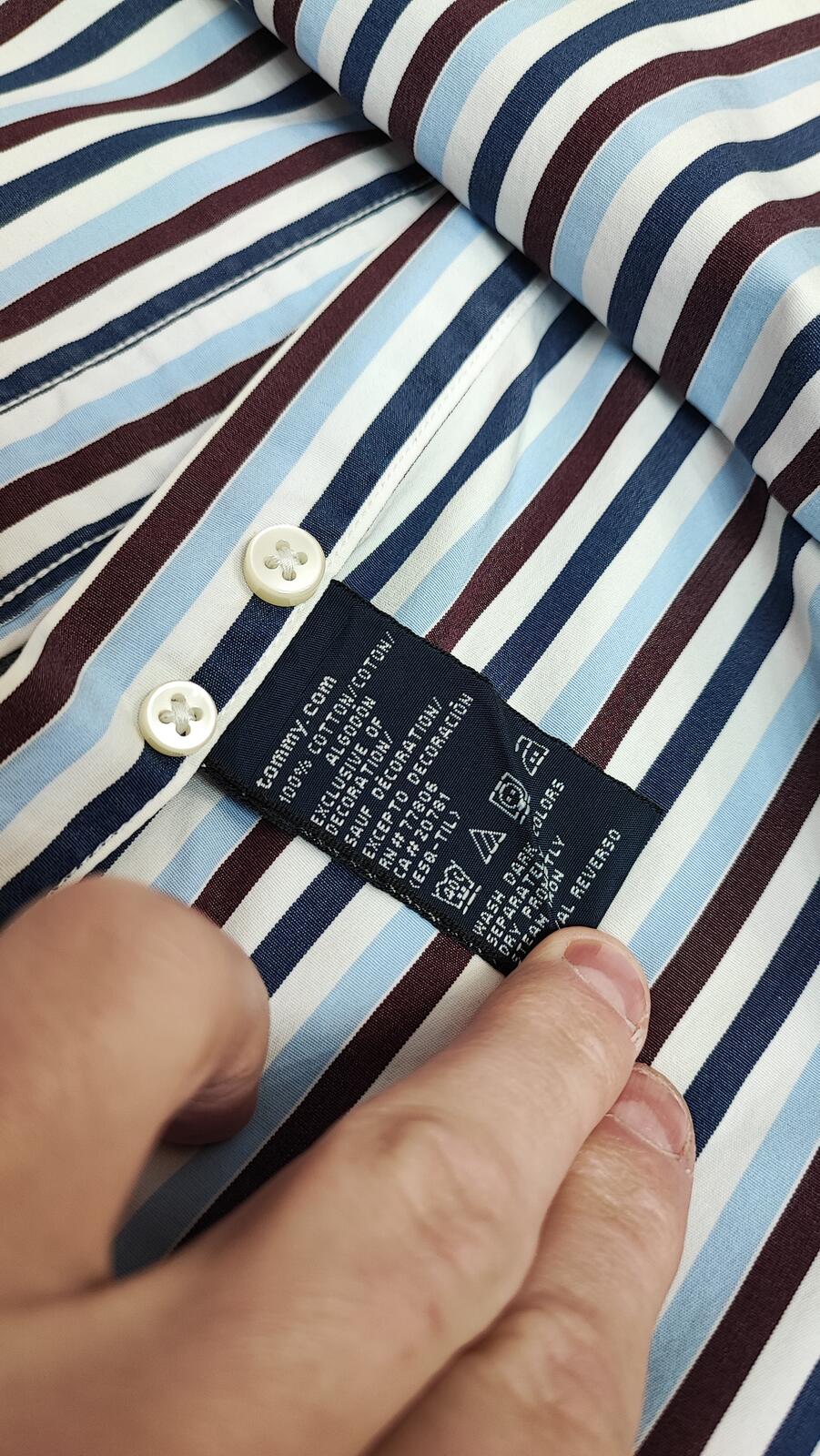 Vintage Tommy Hilfiger Striped Long Sleeve Shirt Burgundy Navy Men's Size XL