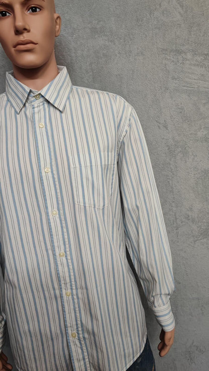 Vintage Old Navy Striped Long Sleeve Shirt Light Blue White Men's Size XL