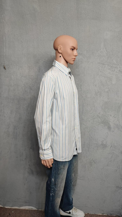 Vintage Old Navy Striped Long Sleeve Shirt Light Blue White Men's Size XL