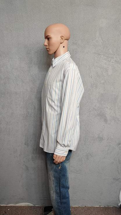 Vintage Old Navy Striped Long Sleeve Shirt Light Blue White Men's Size XL
