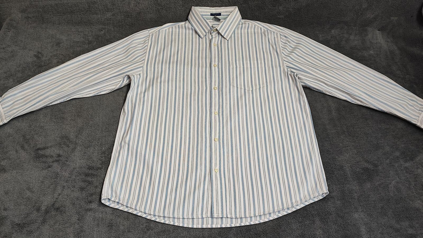 Vintage Old Navy Striped Long Sleeve Shirt Light Blue White Men's Size XL