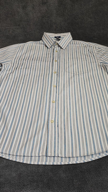 Vintage Old Navy Striped Long Sleeve Shirt Light Blue White Men's Size XL
