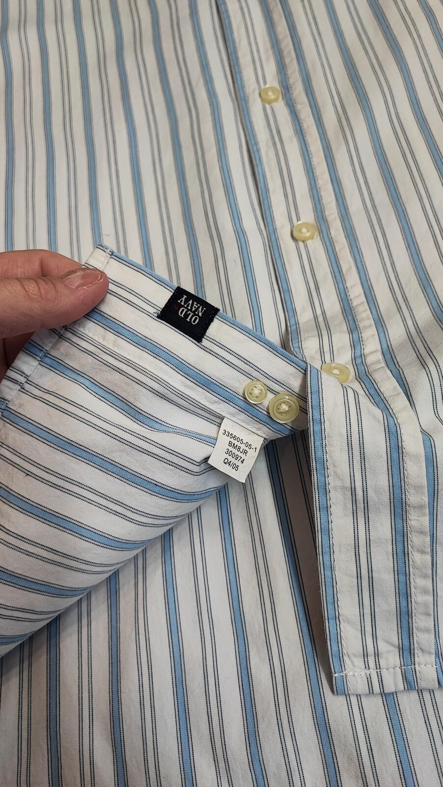 Vintage Old Navy Striped Long Sleeve Shirt Light Blue White Men's Size XL