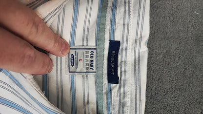 Vintage Old Navy Striped Long Sleeve Shirt Light Blue White Men's Size XL