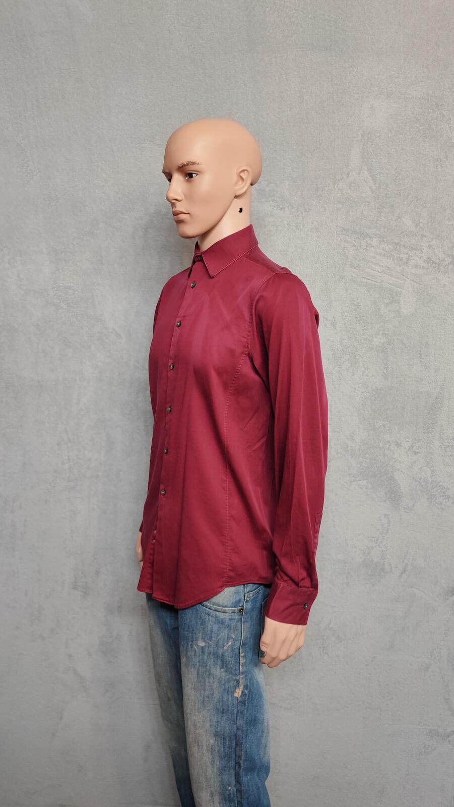 Vintage Calvin Klein Plain Long Sleeve Shirt Burgundy Men's Size Small S
