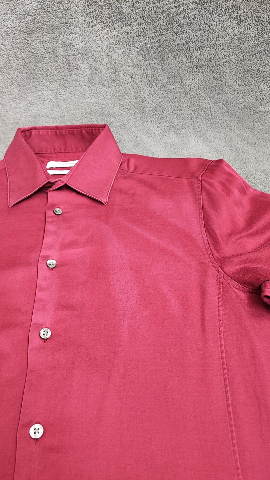 Vintage Calvin Klein Plain Long Sleeve Shirt Burgundy Men's Size Small S