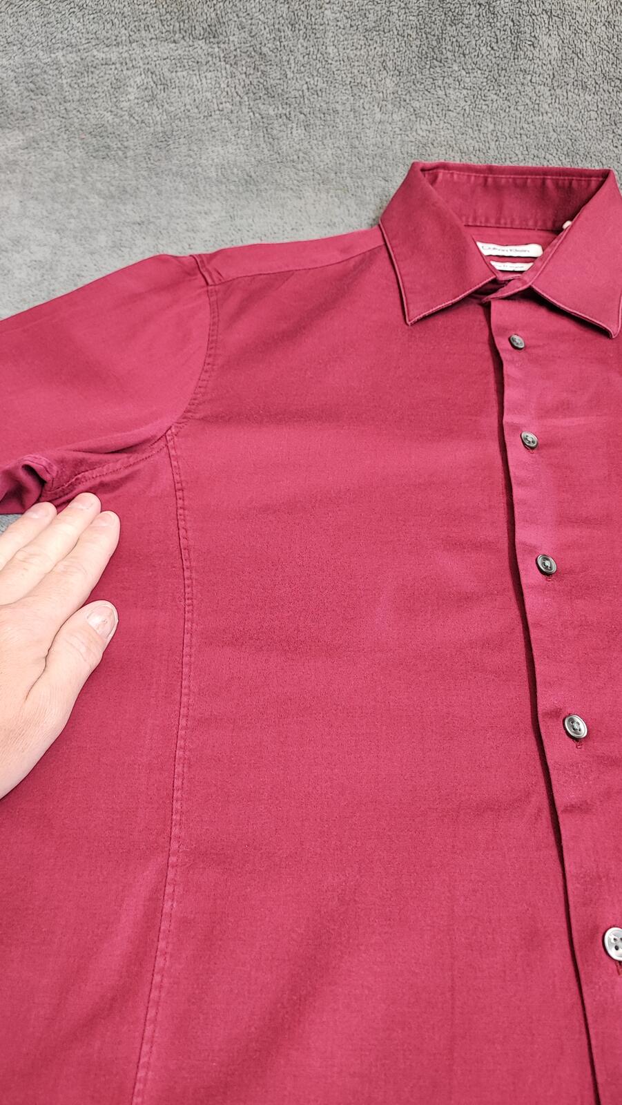 Vintage Calvin Klein Plain Long Sleeve Shirt Burgundy Men's Size Small S