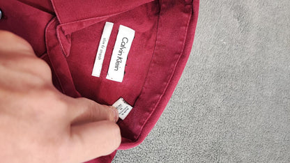 Vintage Calvin Klein Plain Long Sleeve Shirt Burgundy Men's Size Small S