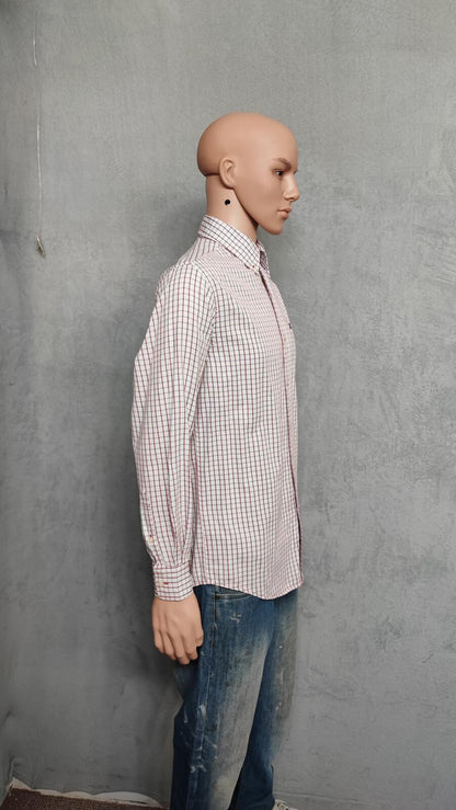 Vintage Chaps Checked Long Sleeve Shirt Red Blue Men's Size Medium M