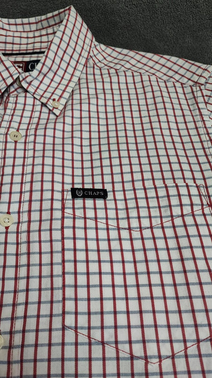 Vintage Chaps Checked Long Sleeve Shirt Red Blue Men's Size Medium M