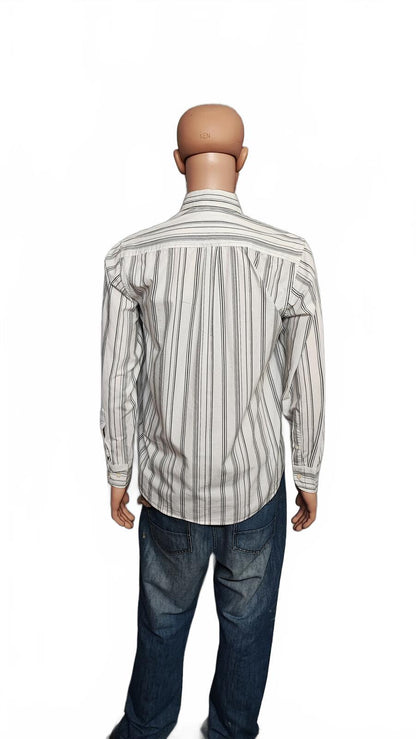 Vintage Calvin Klein Striped Long Sleeve Shirt White Black Men's Size Large L