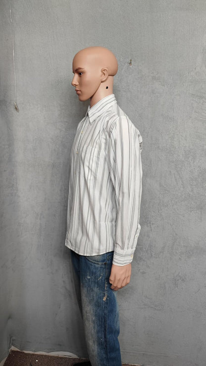 Vintage Calvin Klein Striped Long Sleeve Shirt White Black Men's Size Large L