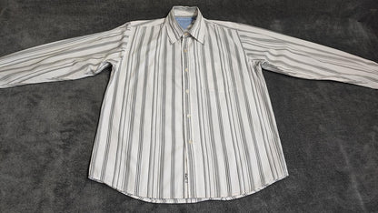 Vintage Calvin Klein Striped Long Sleeve Shirt White Black Men's Size Large L