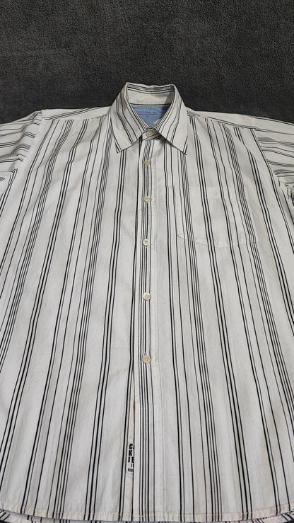 Vintage Calvin Klein Striped Long Sleeve Shirt White Black Men's Size Large L