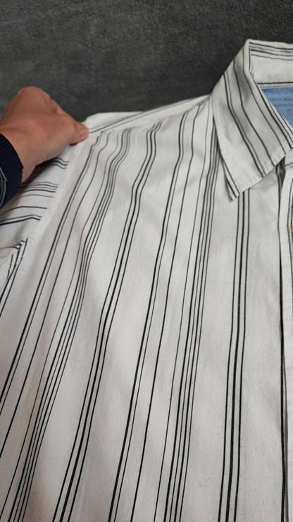 Vintage Calvin Klein Striped Long Sleeve Shirt White Black Men's Size Large L