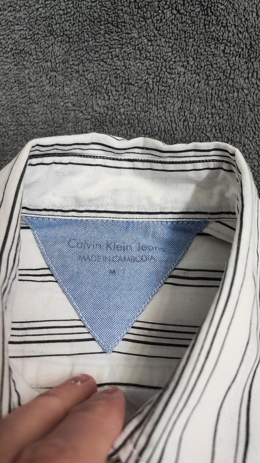 Vintage Calvin Klein Striped Long Sleeve Shirt White Black Men's Size Large L