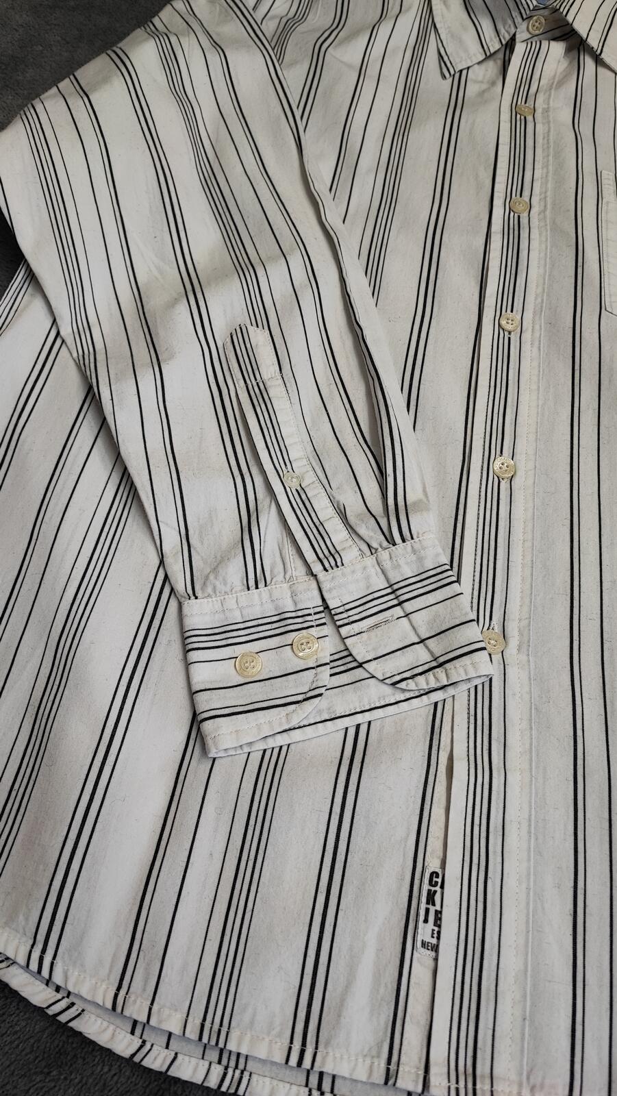 Vintage Calvin Klein Striped Long Sleeve Shirt White Black Men's Size Large L
