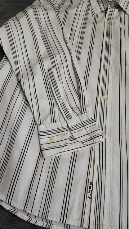 Vintage Calvin Klein Striped Long Sleeve Shirt White Black Men's Size Large L