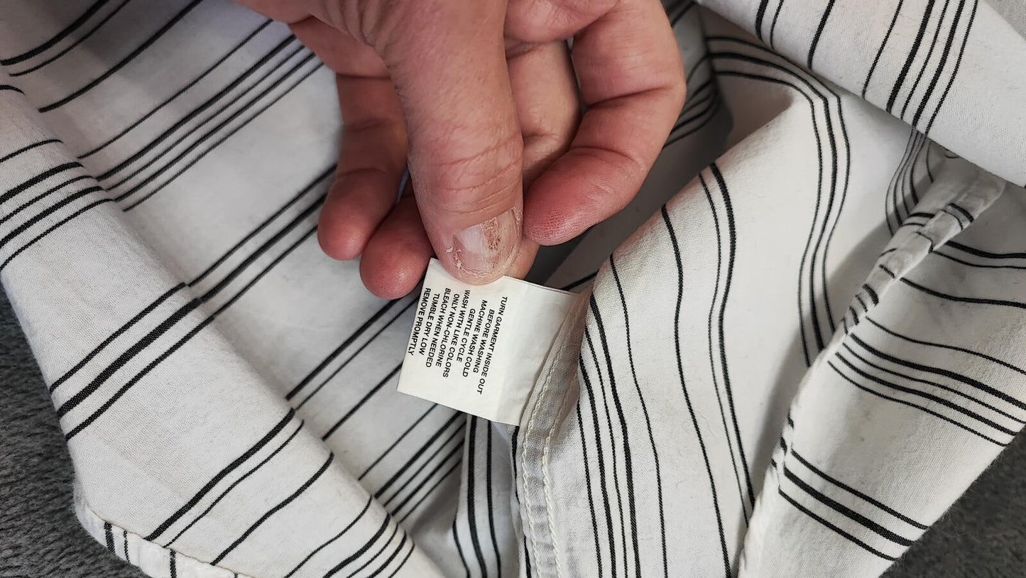 Vintage Calvin Klein Striped Long Sleeve Shirt White Black Men's Size Large L