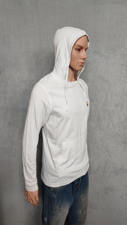 Vintage Brave Soul Hooded T-Shirt White Long Sleeve Retro Y2K Men's Size Small S